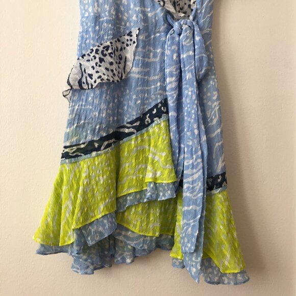 Tanya Taylor Bianka Silk Wrap Dress in Leopard Zebra Light Blue - Picture 7 of 9
